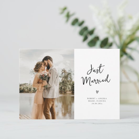 moderne trendy hartscript bruiloft aankondiging (Staand voorkant)