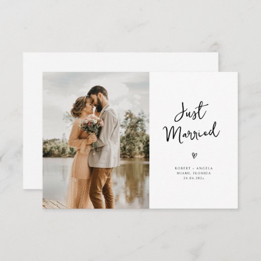 moderne trendy hartscript bruiloft aankondiging (Voorkant / Achterkant)