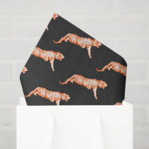 Moderne trendy helder oranje tijger op zwart tissuepapier
