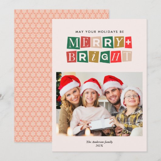 Moderne trendy heldere kerstfoto kaart (Voorkant / Achterkant)