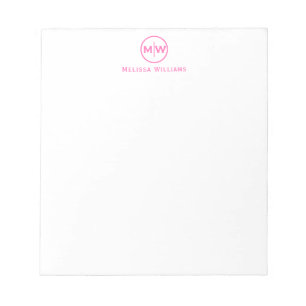 Moderne Trendy Hot Pink Cirkel twee monogram Initi Notitieblok