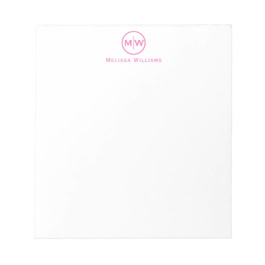Moderne Trendy Hot Pink Cirkel twee monogram Initi Notitieblok (Voorkant)