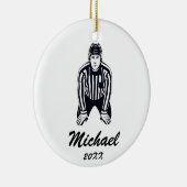 Moderne trendy ijshockeyscheidsrechter gepersonali keramisch ornament (Rechts)