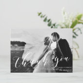 Moderne trendy kalligrafie foto bruiloft bedankkaart (Staand voorkant)