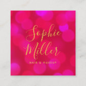 Moderne trendy kalligrafie roze bokeh lampjes vierkante visitekaartje (Voorkant)