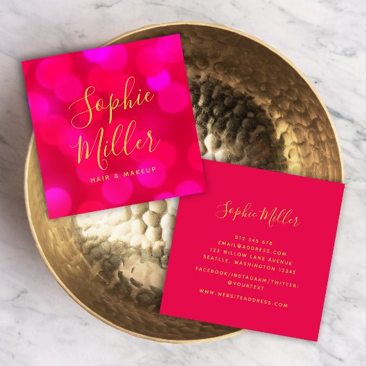 Moderne trendy kalligrafie roze bokeh lampjes vierkante visitekaartje