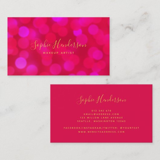 Moderne trendy kalligrafie roze bokeh lampjes visitekaartje (Voorkant / Achterkant)