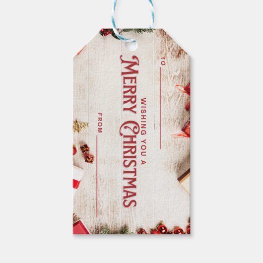 Moderne trendy kerst, bosgroen, donker, schemerig, cadeaulabel (Voorkant)