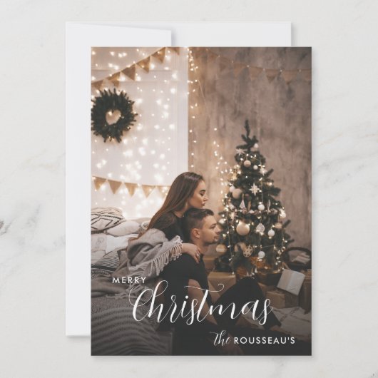 Moderne trendy kerst koppel foto feestdagenkaart (Voorkant)