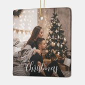 Moderne Trendy Kerst Paar Foto Keramisch Ornament (Links)