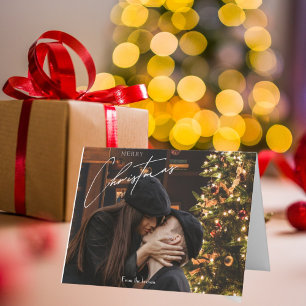 Moderne trendy kerst Romantisch paar foto Bedankkaart