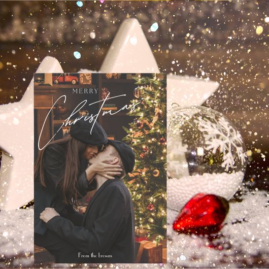 Moderne trendy kerst | Romantisch paar foto Feestdagenkaart