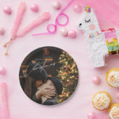 Moderne trendy kerst | Romantisch paar foto Papieren Bordje (Feest)