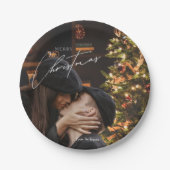 Moderne trendy kerst | Romantisch paar foto Papieren Bordje (Voorkant)