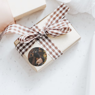 Moderne trendy kerst Romantisch paar foto Ronde Sticker