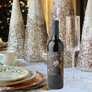 Moderne trendy kerst   Romantisch paar foto Wijn Etiket