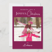 Moderne Trendy Kerstfoto Magenta Feestdagenkaart (Voorkant)