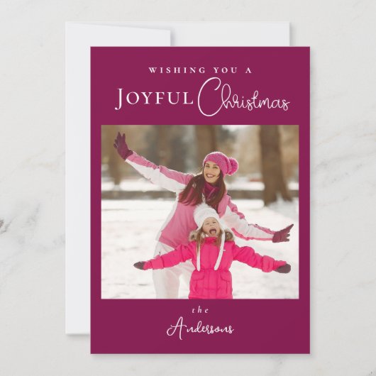 Moderne Trendy Kerstfoto Magenta Feestdagenkaart (Voorkant)