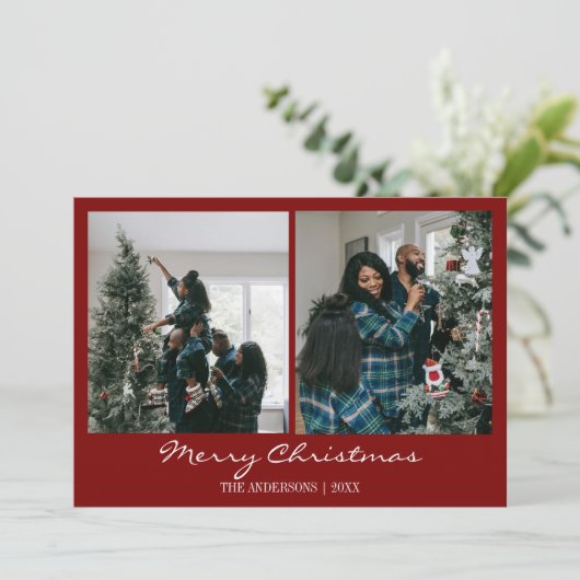 Moderne Trendy Kerstmis Familie Foto Chic Feestdagenkaart (Staand voorkant)