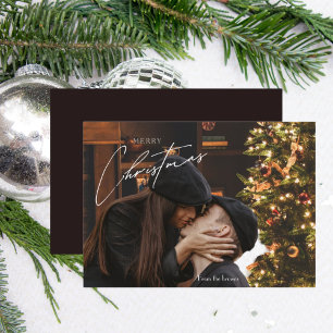 Moderne Trendy Kerstmis   Romantische Koppel Foto  Notitiekaartje