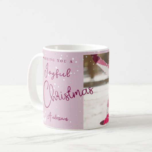 Moderne Trendy Kerstmis sneeuwvlokken Foto Koffiemok (Voorkant links)