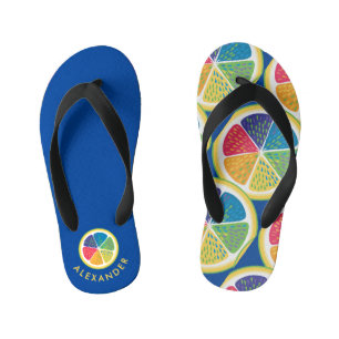 Moderne Trendy Kleurrijke Blauwe Citroen Vruchten Kinder Teenslippers