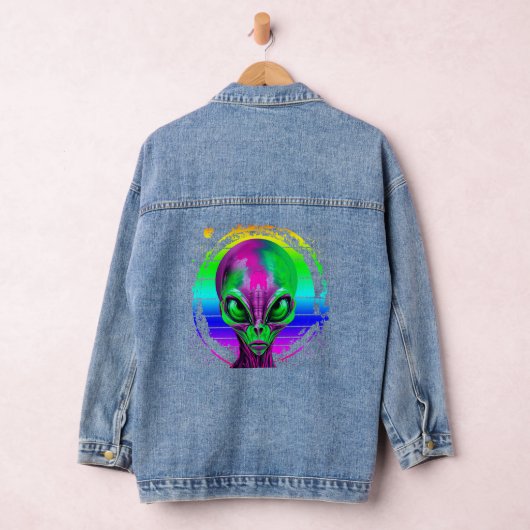 Moderne Trendy Kleurrijke Rainbow Alien Denim Jacket (Hangar)