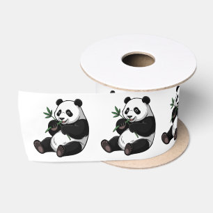 Moderne trendy knuffel panda beer met groene bambo satijnen lint