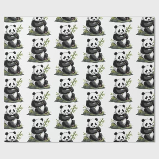 Moderne trendy knuffelbare pandabeer met groene ba cadeaupapier (Vlak)