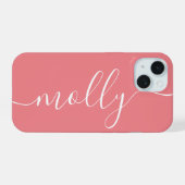 Moderne Trendy Koraalroze Kalligrafie Script Naam iPhone 15 Case (Achterkant horizontaal)