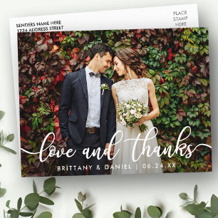 Moderne Trendy Liefde en Dank   Trouwfoto Briefkaart