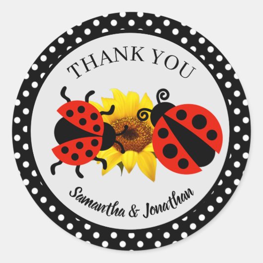 Moderne trendy lieveheersbeestje dank je wel klass ronde sticker (Voorkant)