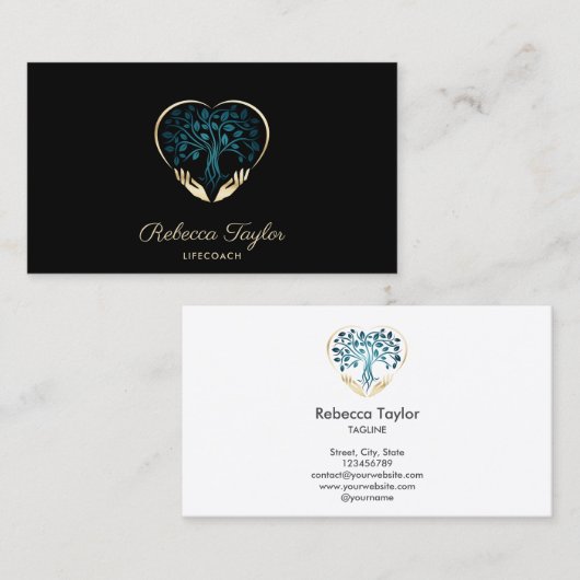 moderne trendy life coach tree life hands hart visitekaartje (Voorkant / Achterkant)