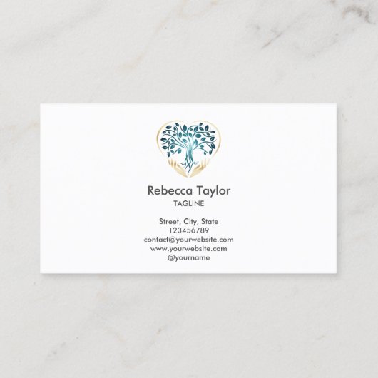 moderne trendy life coach tree life hands hart visitekaartje (Achterkant)