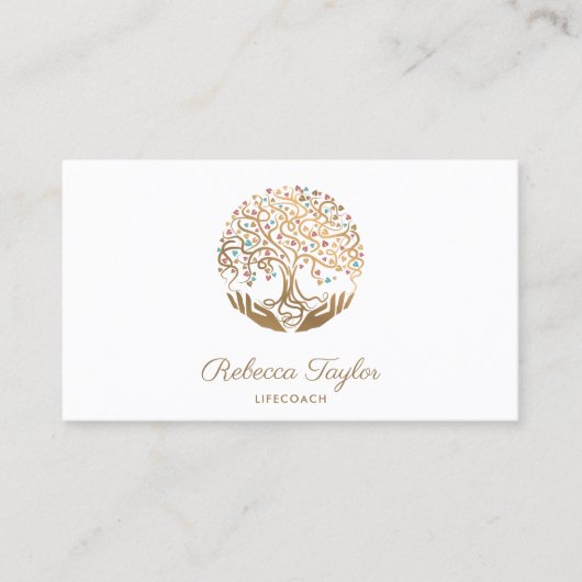 moderne trendy life coach tree of life gold yoga visitekaartje (Voorkant)
