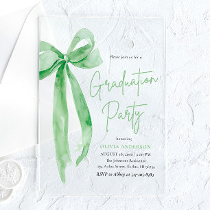 Moderne Trendy Lime Green Bow Graduation Party Acryl Uitnodigingen