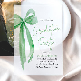 Moderne Trendy Lime Green Bow Graduation Party Vellum Uitnodigingen