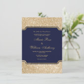 Moderne trendy marine blauw goud glitter bruiloft kaart (Staand voorkant)