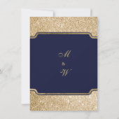 Moderne trendy marine blauw goud glitter bruiloft kaart (Achterkant)