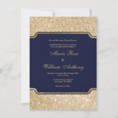 Moderne trendy marine blauw goud glitter bruiloft kaart (Voorkant)