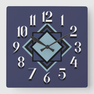 Moderne Trendy Marine Lichtblauw Witte Geometrisch Vierkante Klok