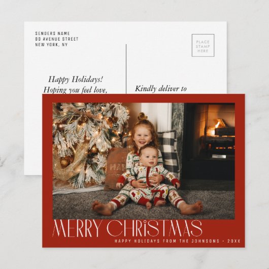 Moderne trendy minimale kerstvakantie briefkaart (Voorkant / Achterkant)