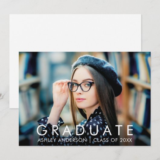 Moderne trendy minimalistische Afstuderen foto Aankondiging (Voorkant / Achterkant)