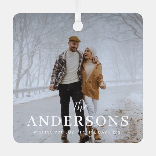 Moderne trendy minimalistische, Kerstmis familie f Metalen Ornament (Voorkant)