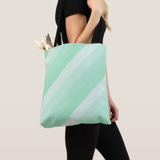 Moderne Trendy Mint Green Striped Design Sjabloon Tote Bag (Dichtbij)
