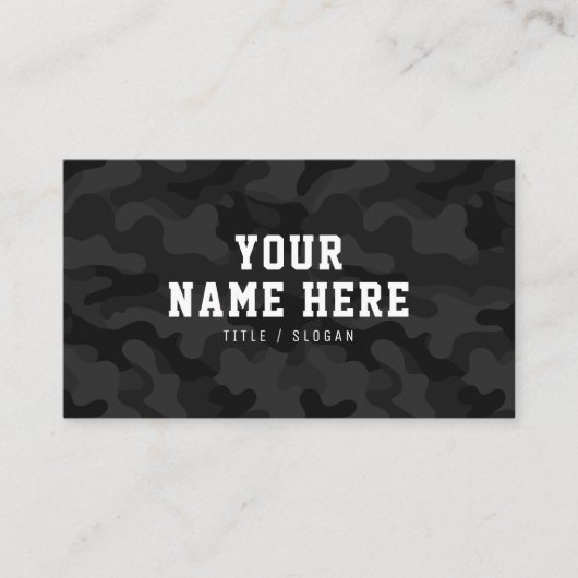 Moderne trendy mode zwarte camo patroonontwerper visitekaartje (Voorkant)
