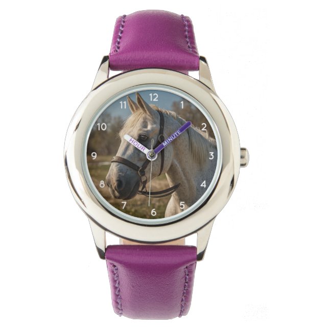 Moderne trendy mooie witte paard Kinderen Horloge (Voorkant)
