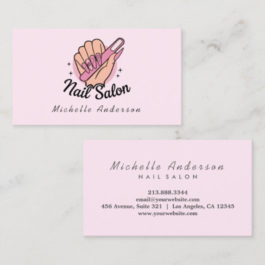 Moderne Trendy Nails Salon Nail Technician Roze Bu Visitekaartje (Voorkant / Achterkant)