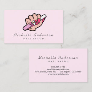 Moderne Trendy Nails Salon Nail Technician Roze Visitekaartje