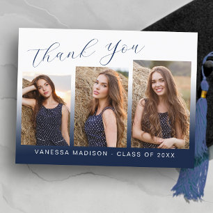 Moderne Trendy Navy Blauwe 3 Foto Grad Bedankt Briefkaart